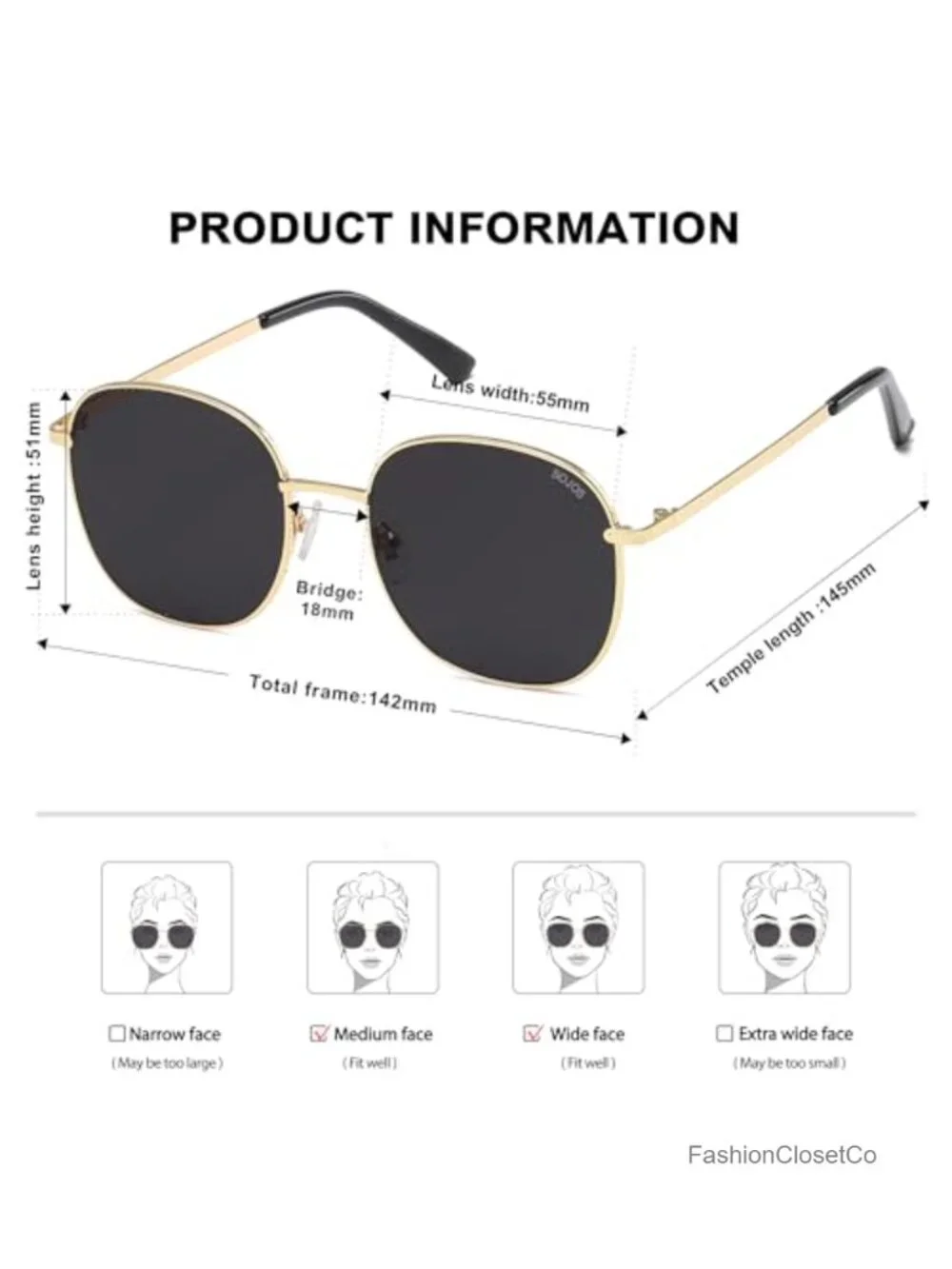 Classic Square Sunglasses Metal Frame Spring Hinges